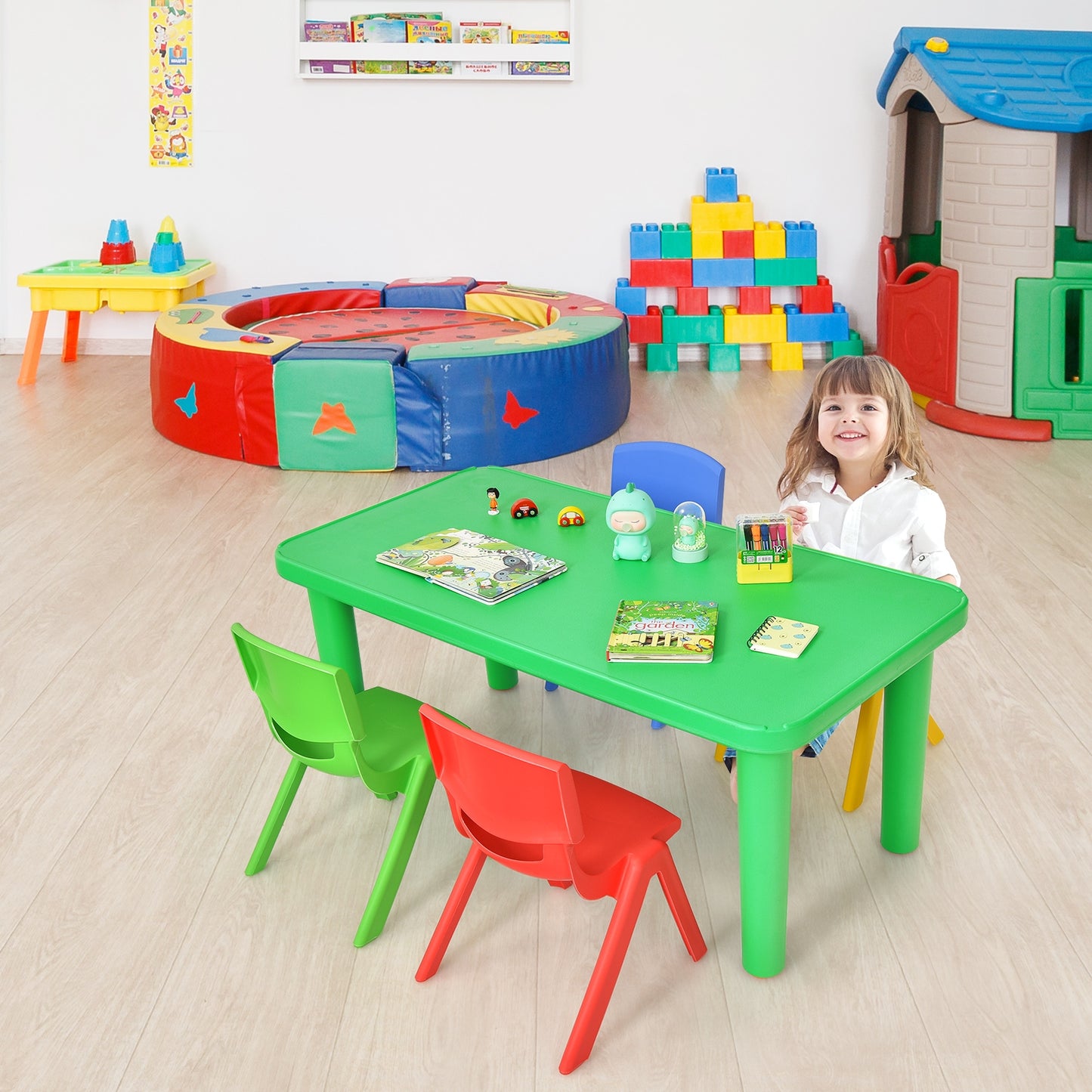 Kids Plastic Table and 4 Chairs Set - Colorful