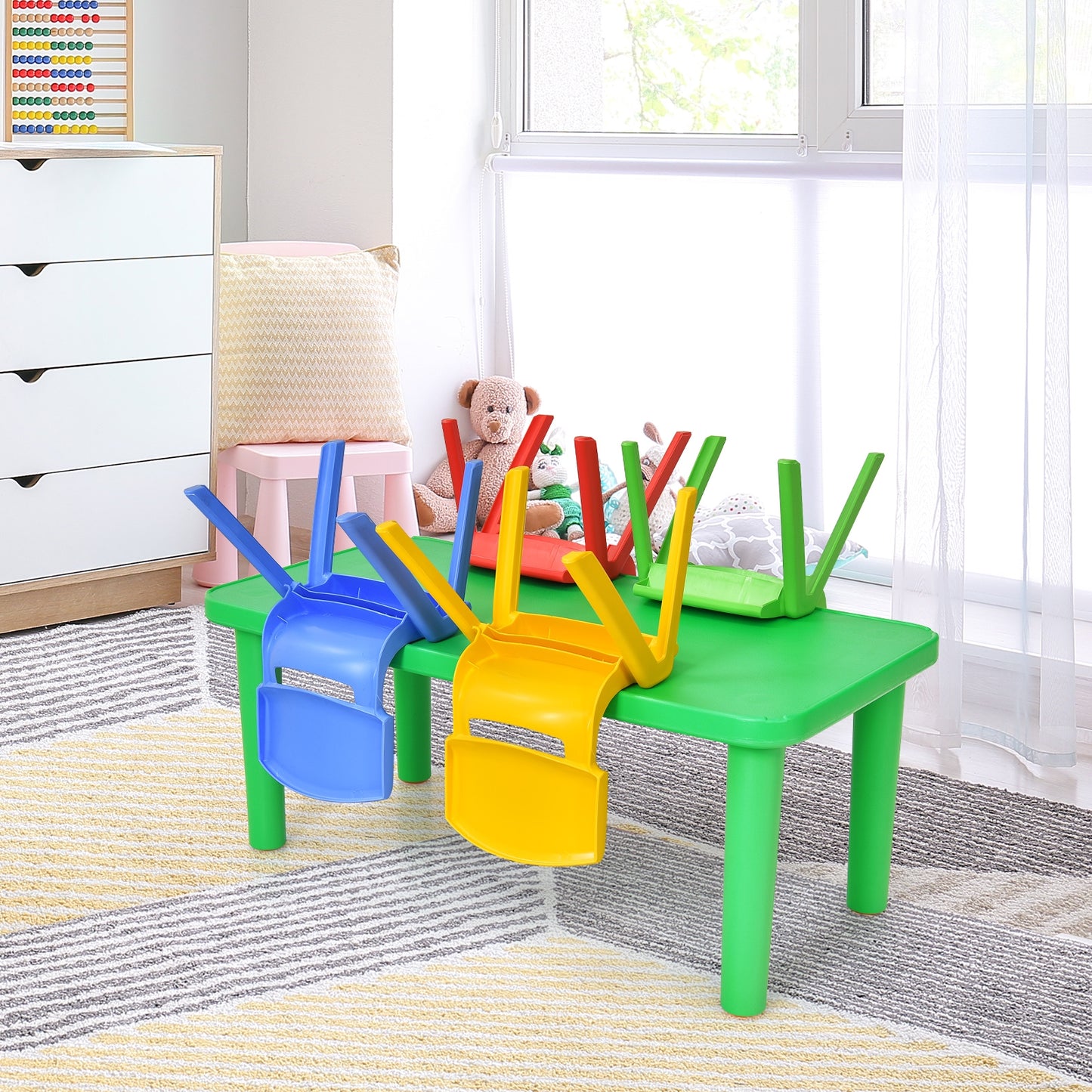Kids Plastic Table and 4 Chairs Set - Colorful