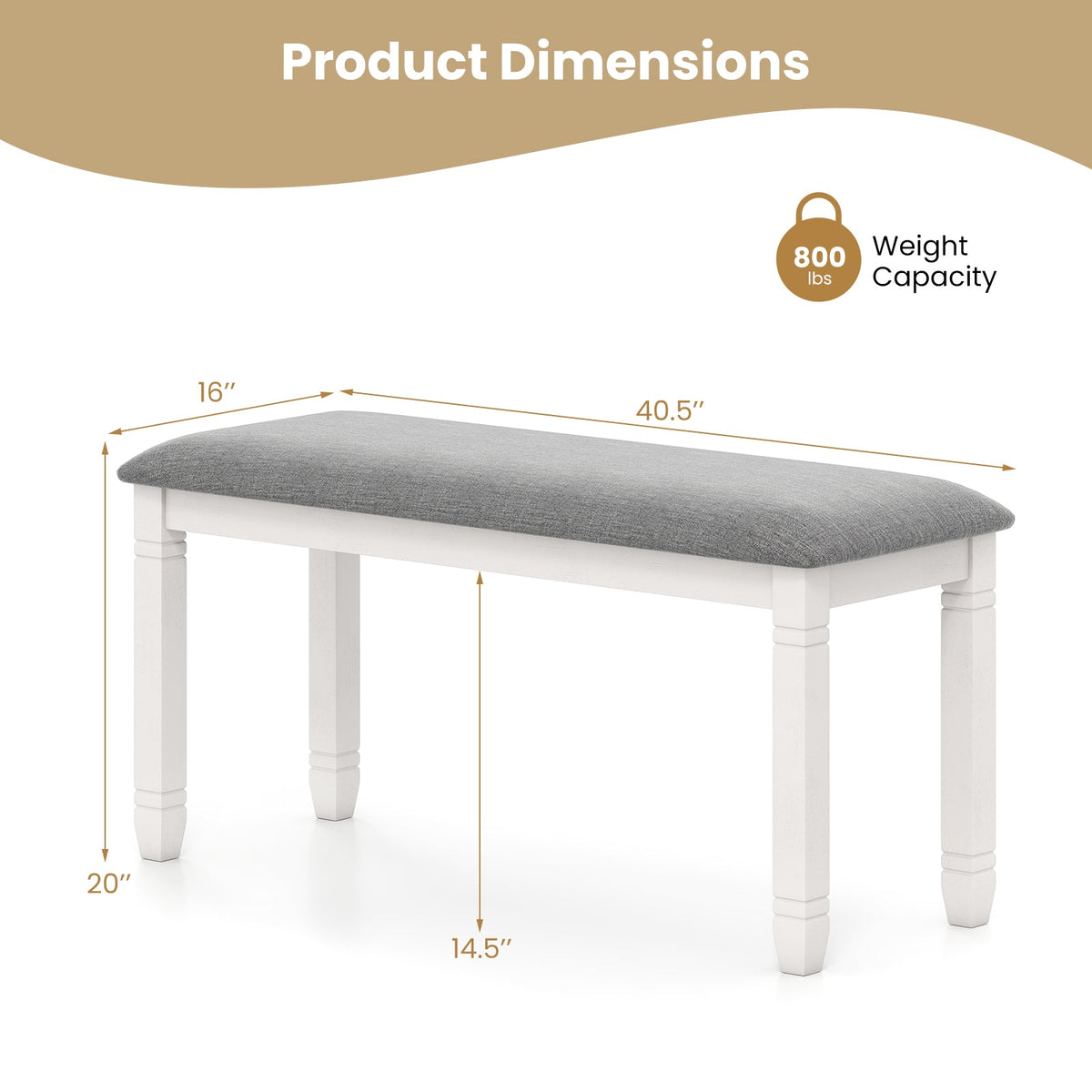 Upholstered Bedroom Bench with Padded Seat and Solid Wood Legs-Gray