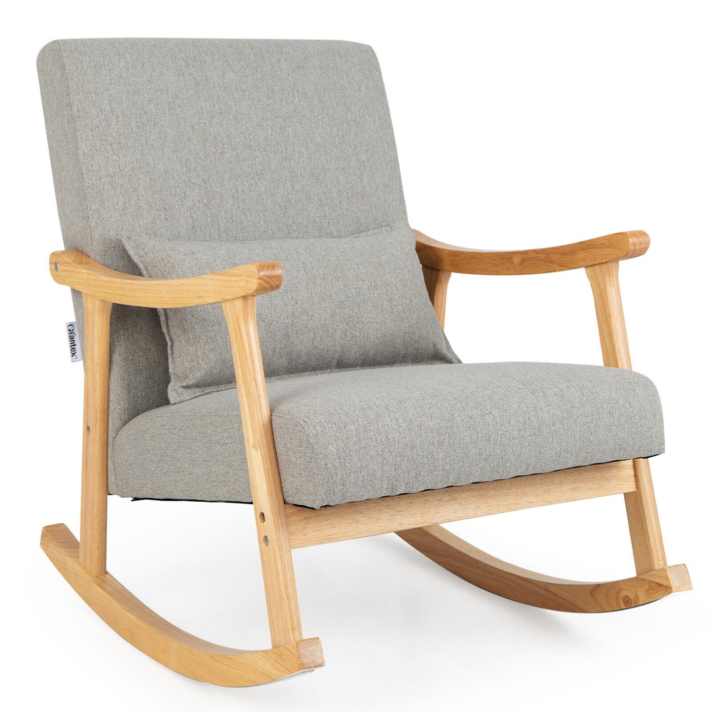 Upholstered Rocking Chair with Lumbar Pillow and Wood Frame