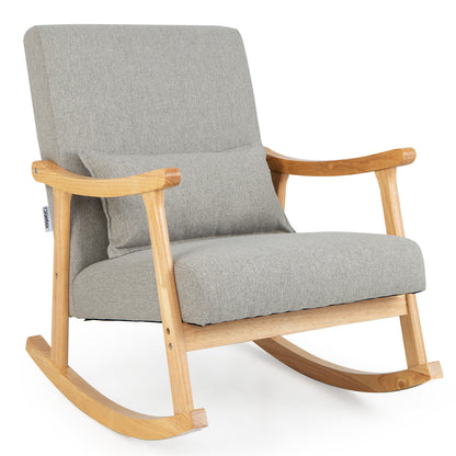 Upholstered Rocking Chair with Lumbar Pillow and Wood Frame