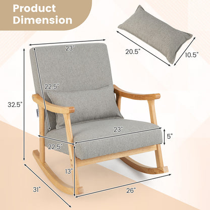 Upholstered Rocking Chair with Lumbar Pillow and Wood Frame
