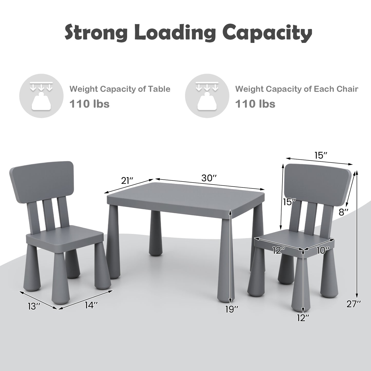 Kids Table and Chair Set - 3 Piece Multi Activity Play Set