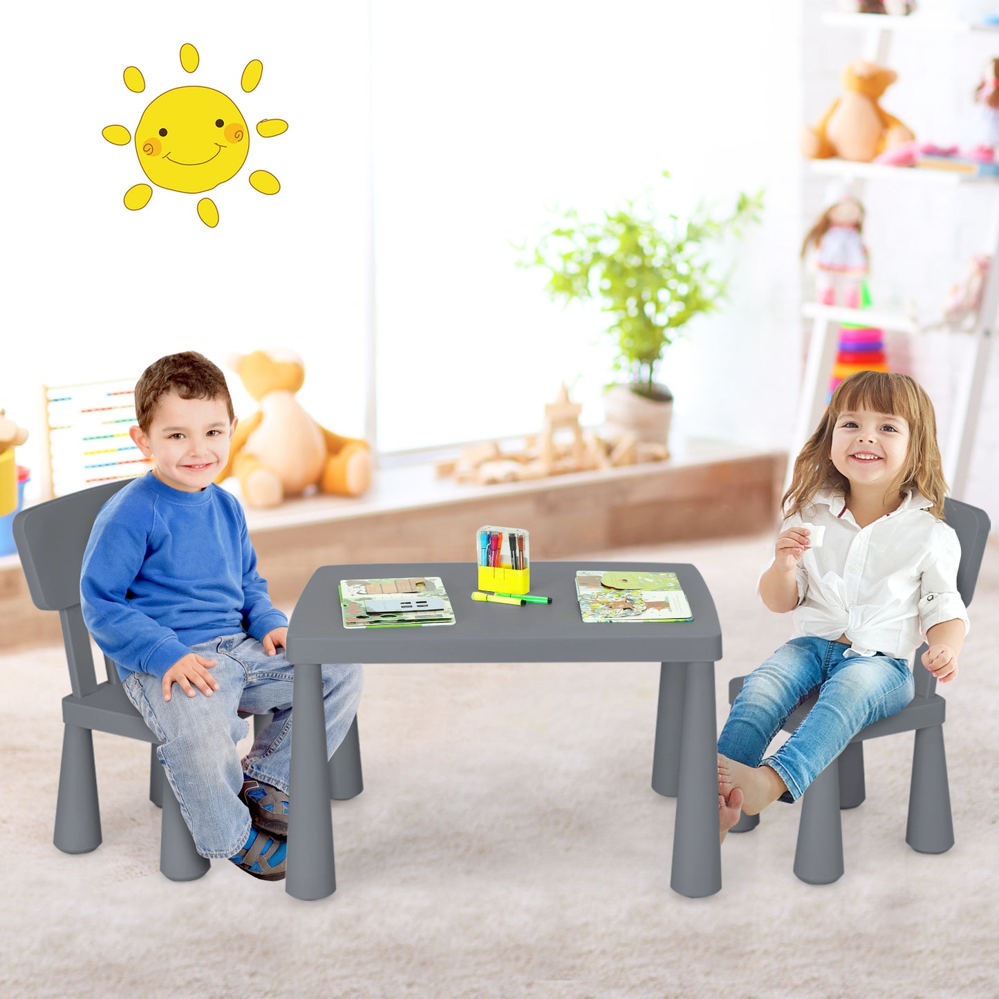 Kids Table and Chair Set - 3 Piece Multi Activity Play Set