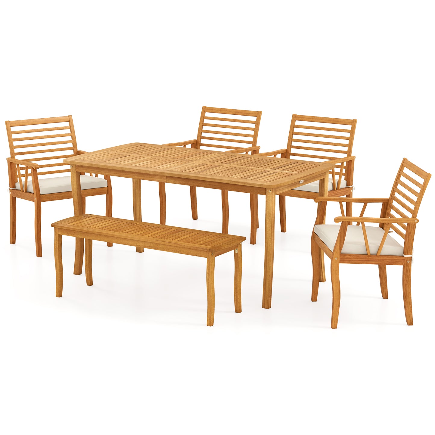 Acacia Wood Patio Dining Set with Umbrella Hole for 6 People