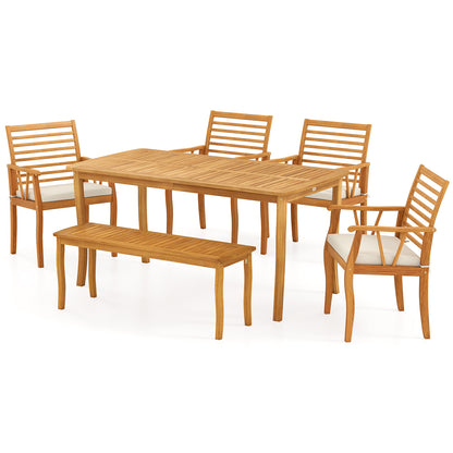 Acacia Wood Patio Dining Set with Umbrella Hole for 6 People