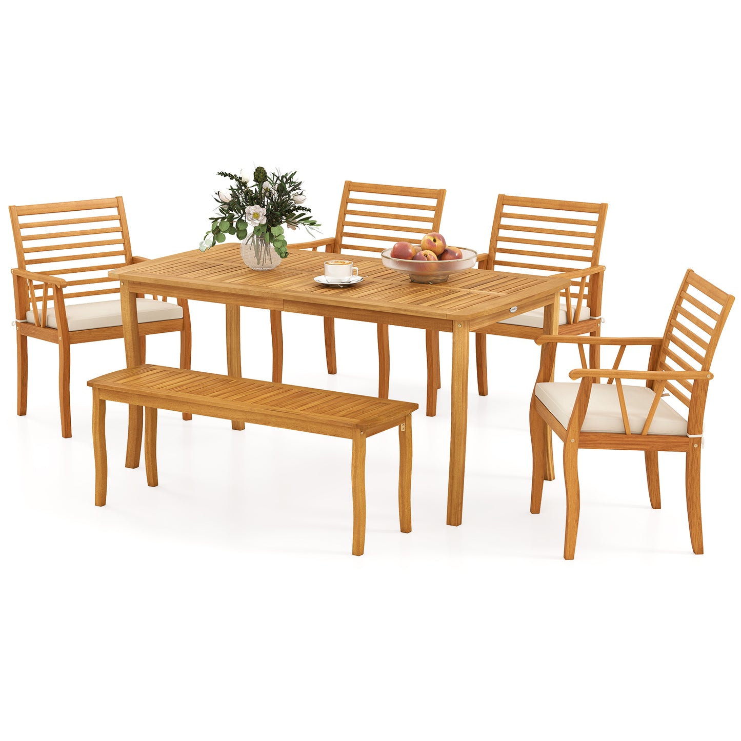 Acacia Wood Patio Dining Set with Umbrella Hole for 6 People