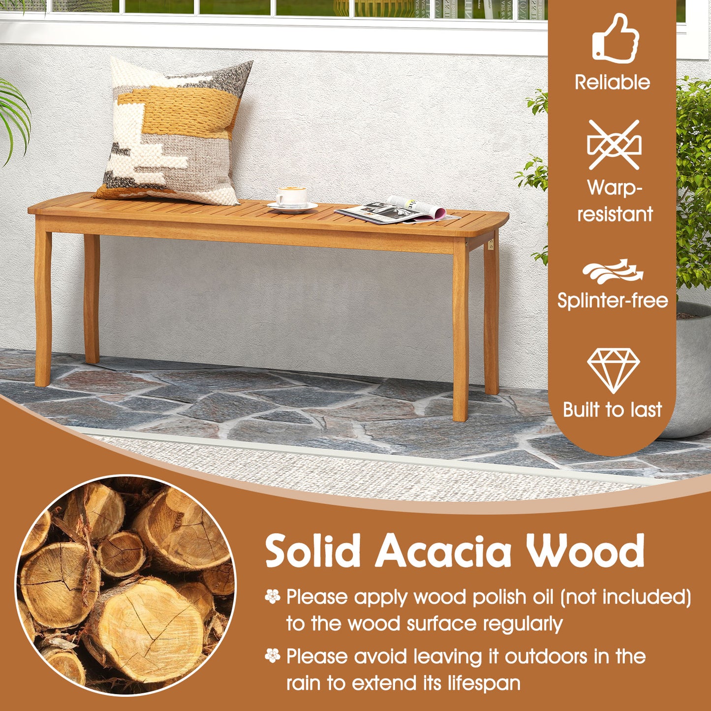 Acacia Wood Patio Dining Set with Umbrella Hole for 6 People