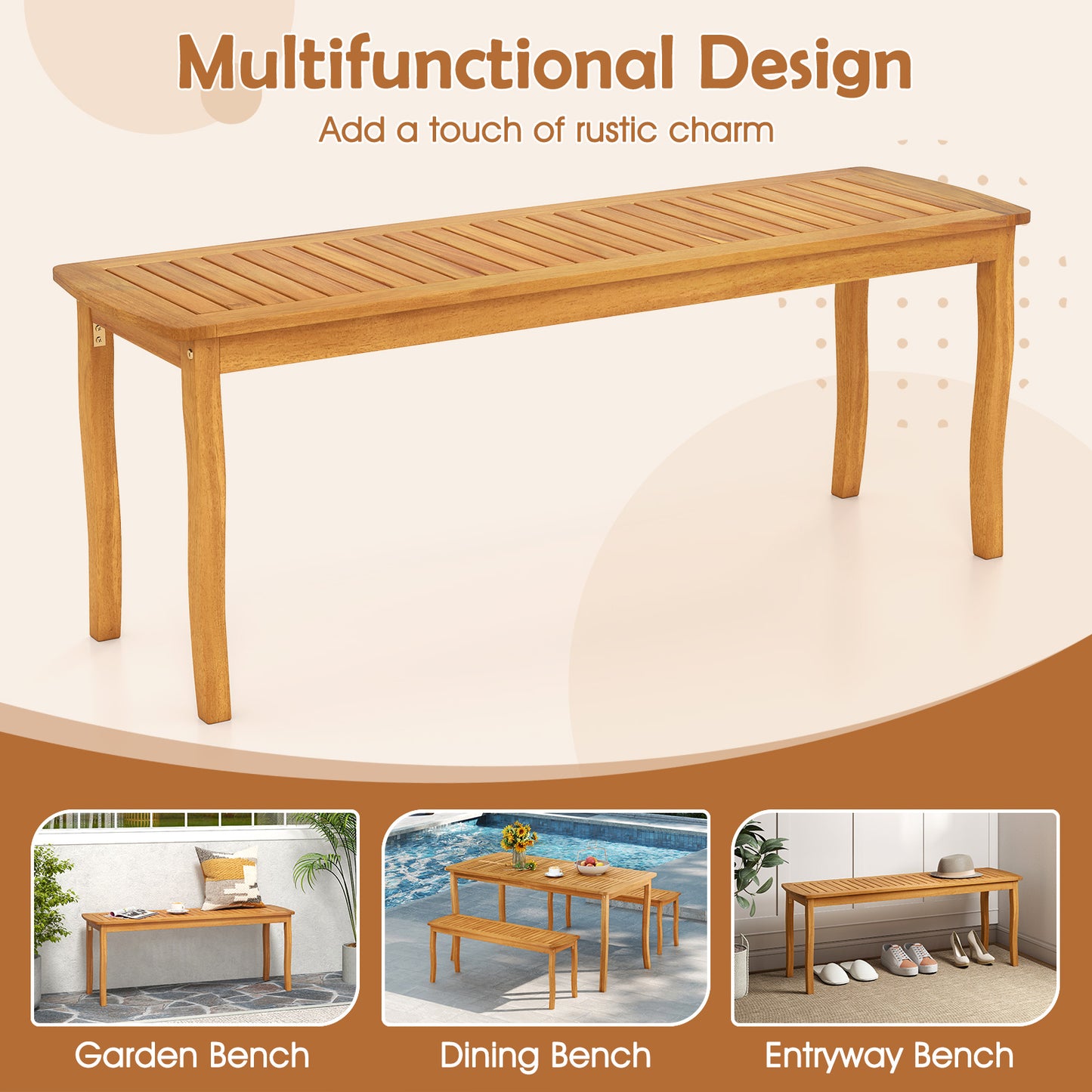 Acacia Wood Patio Dining Set with Umbrella Hole for 6 People