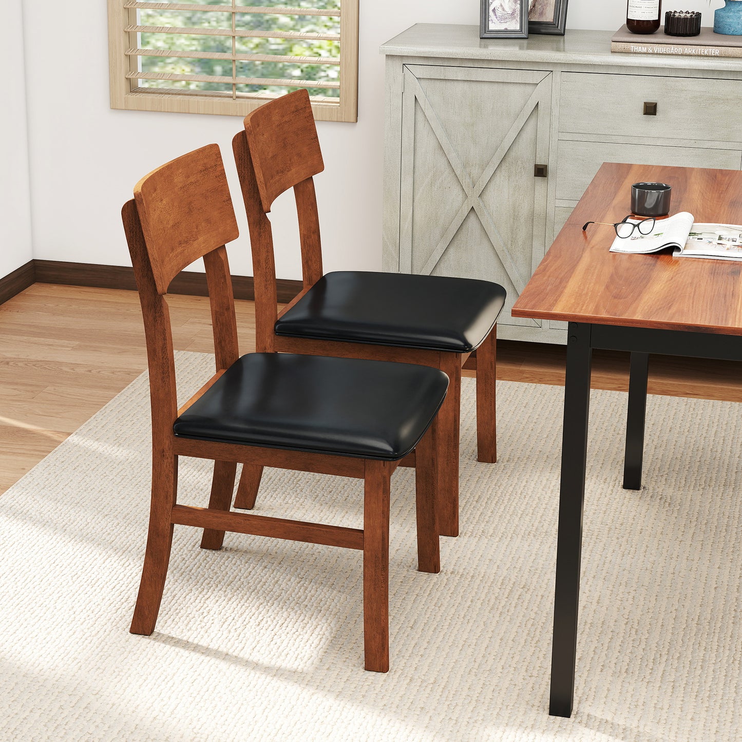 Upholstered Dining Chairs Set of 2 with Rubber Wood Legs