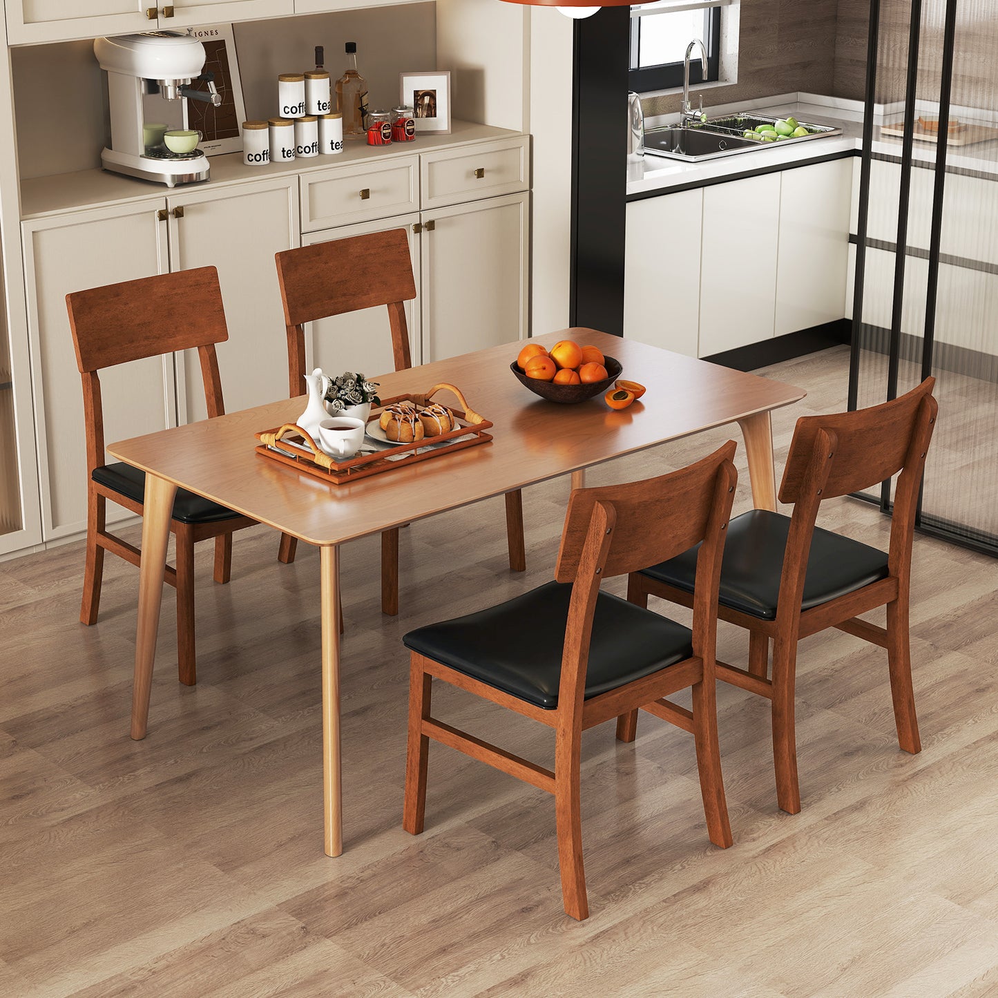 Upholstered Dining Chairs Set of 2 with Rubber Wood Legs