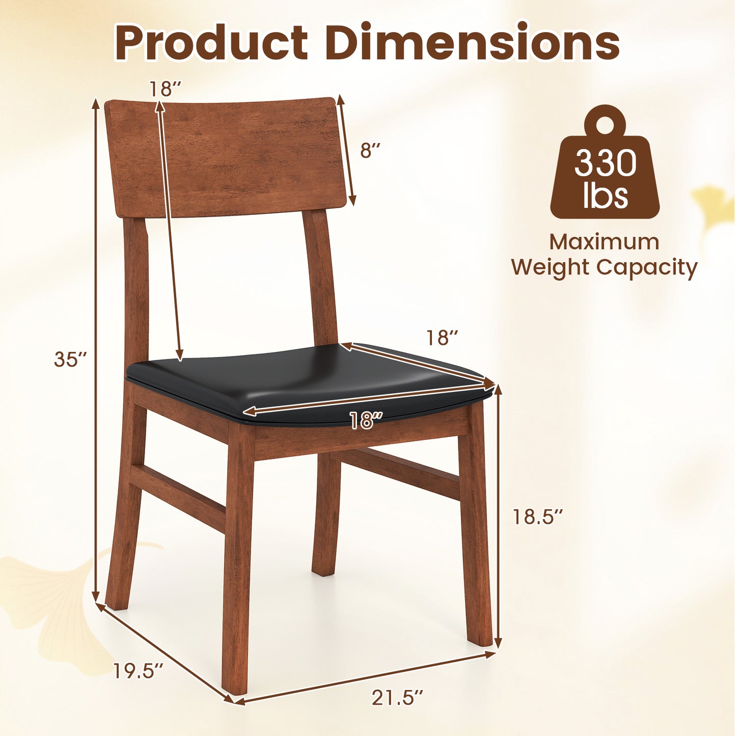 Upholstered Dining Chairs Set of 2 with Rubber Wood Legs