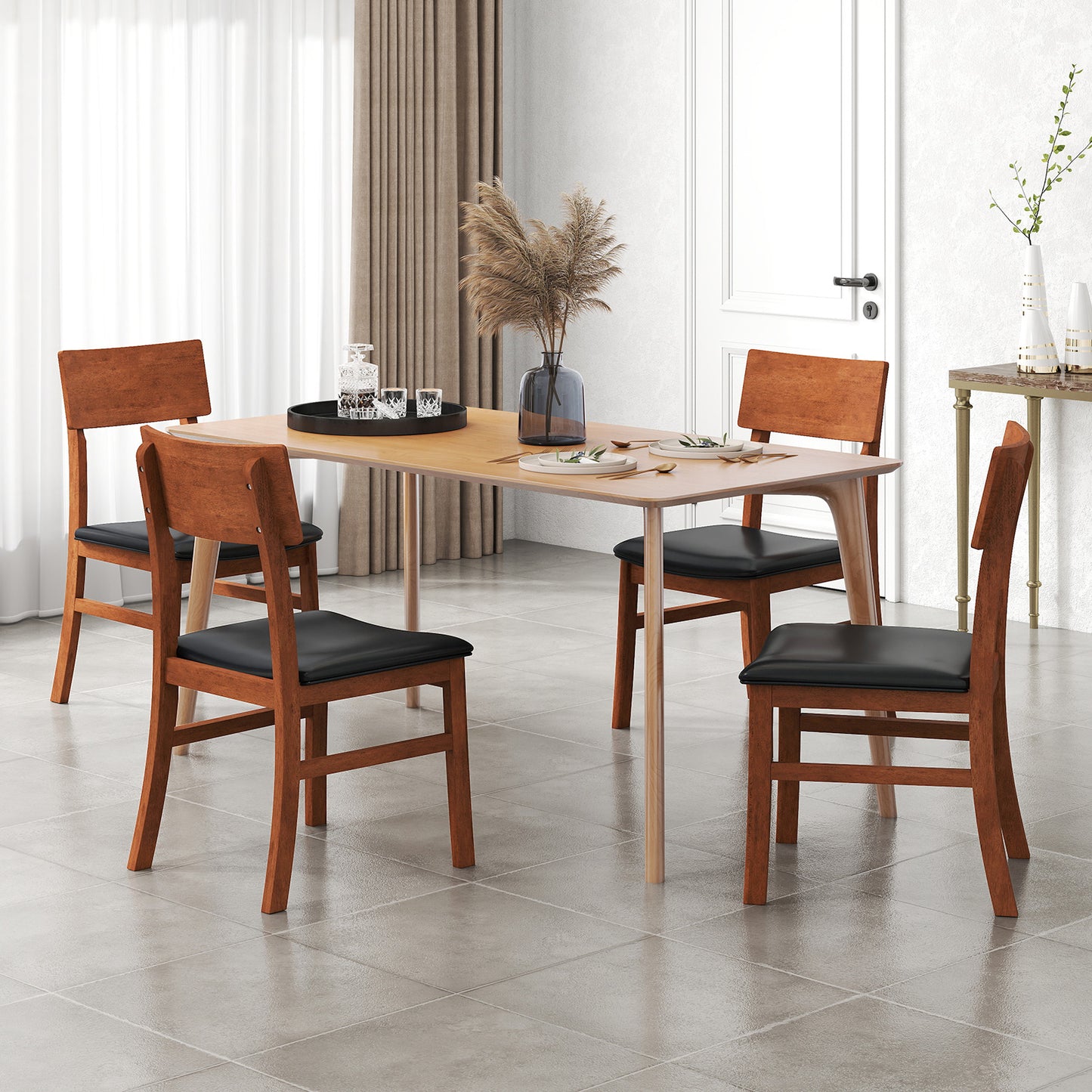 Upholstered Dining Chairs Set of 2 with Rubber Wood Legs