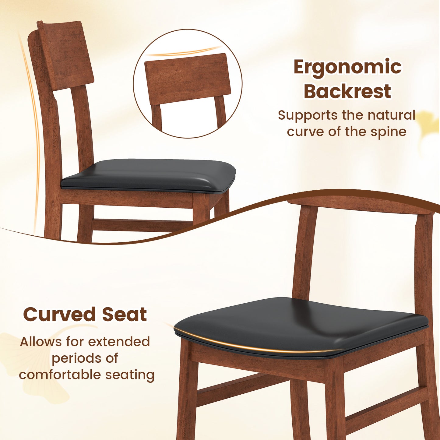 Upholstered Dining Chairs Set of 2 with Rubber Wood Legs