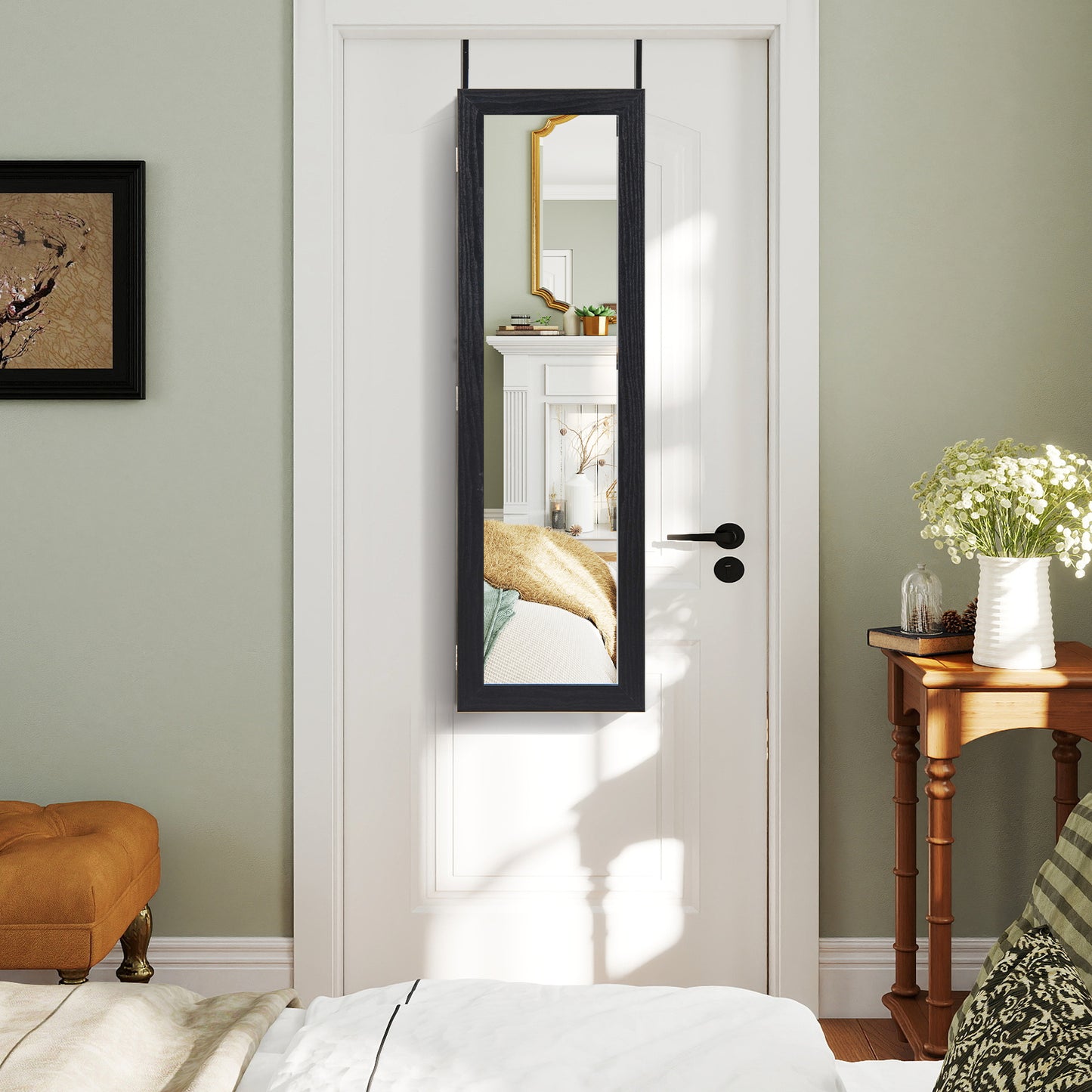 Wall Mounted Jewelry Armoire with Full-Length Mirror