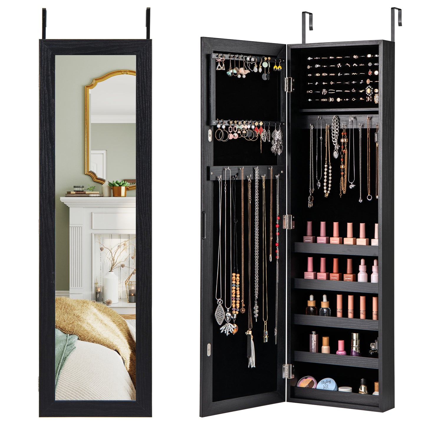 Wall Mounted Jewelry Armoire with Full-Length Mirror