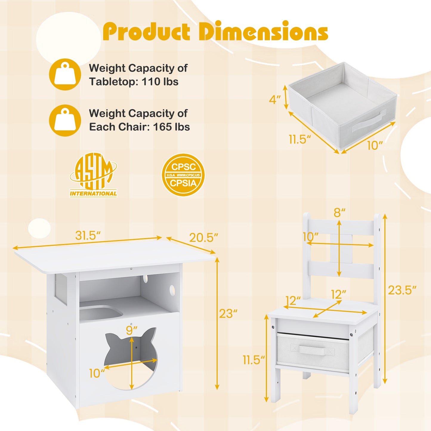 Kids Table and Chair Set with Cat House & Storage Bins