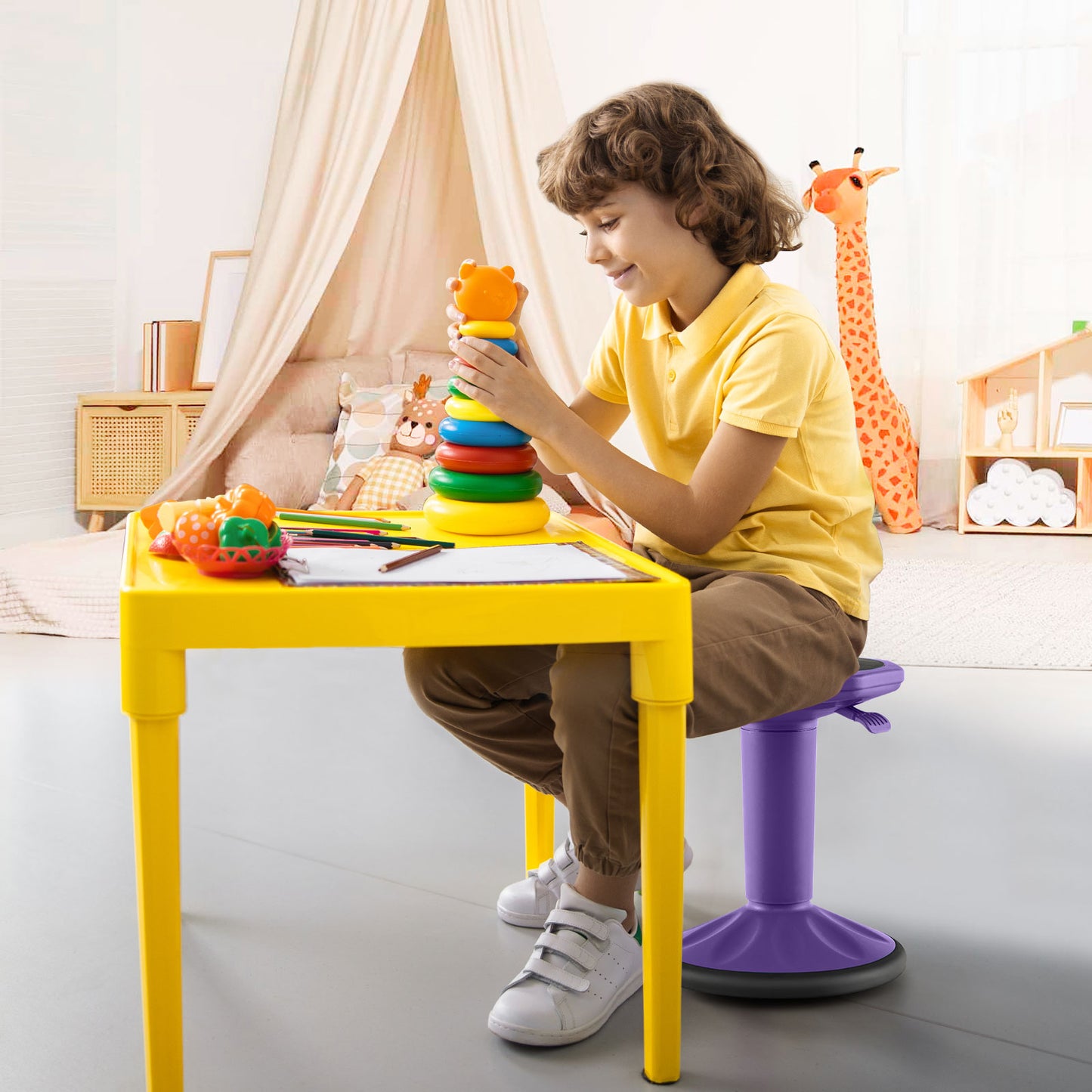 Adjustable Active Learning Wobble Stool with Cushion Seat
