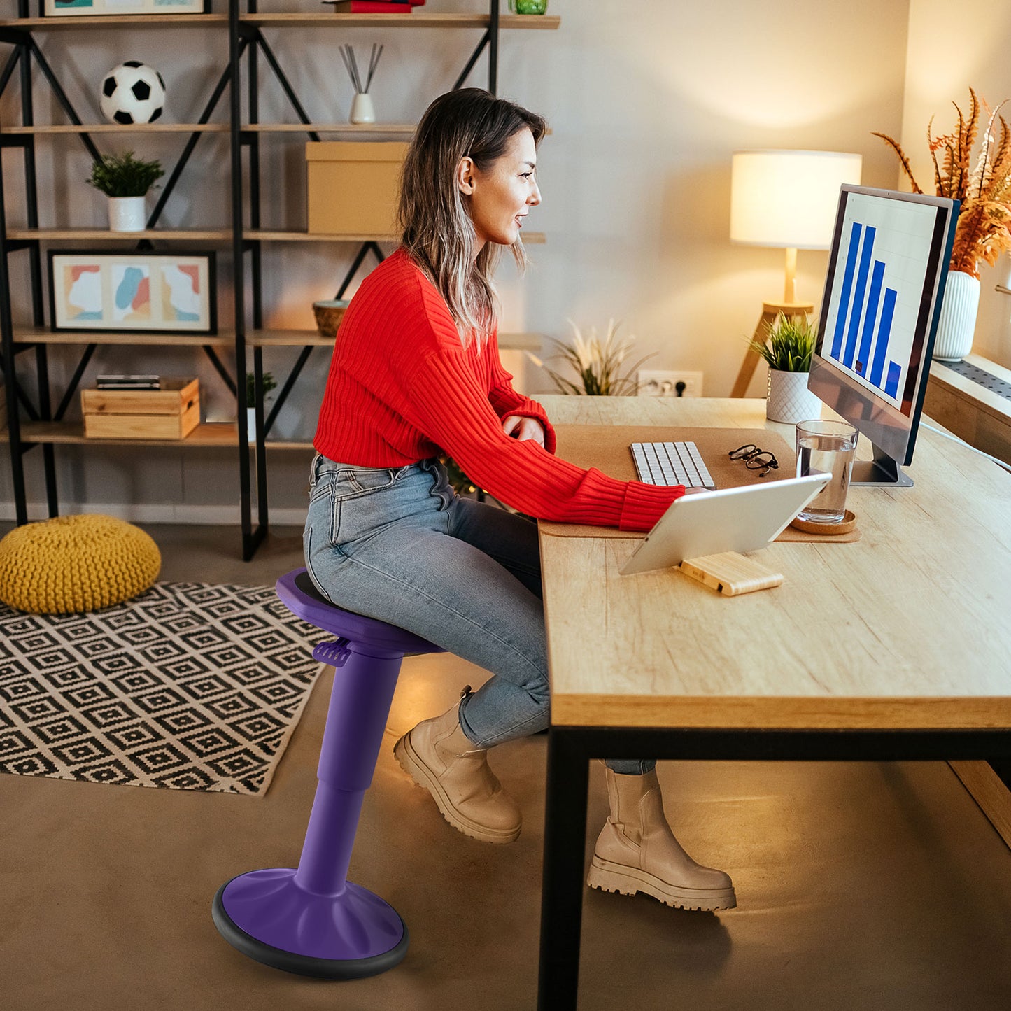 Adjustable Active Learning Wobble Stool with Cushion Seat