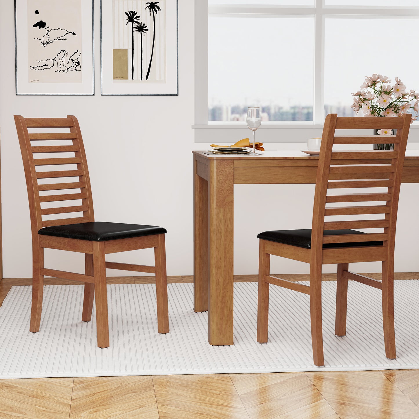 Wooden Dining Chairs Set of 2 with Padded Seats
