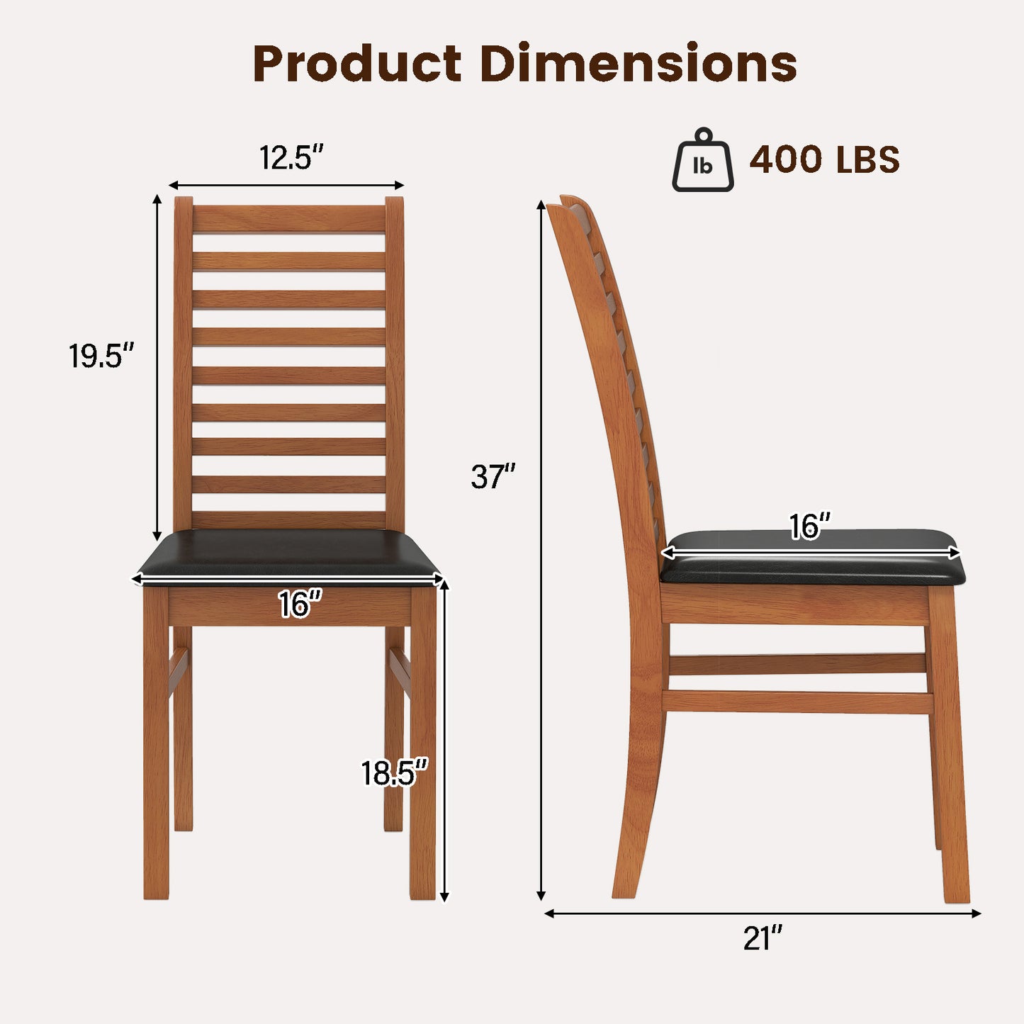 Wooden Dining Chairs Set of 2 with Padded Seats