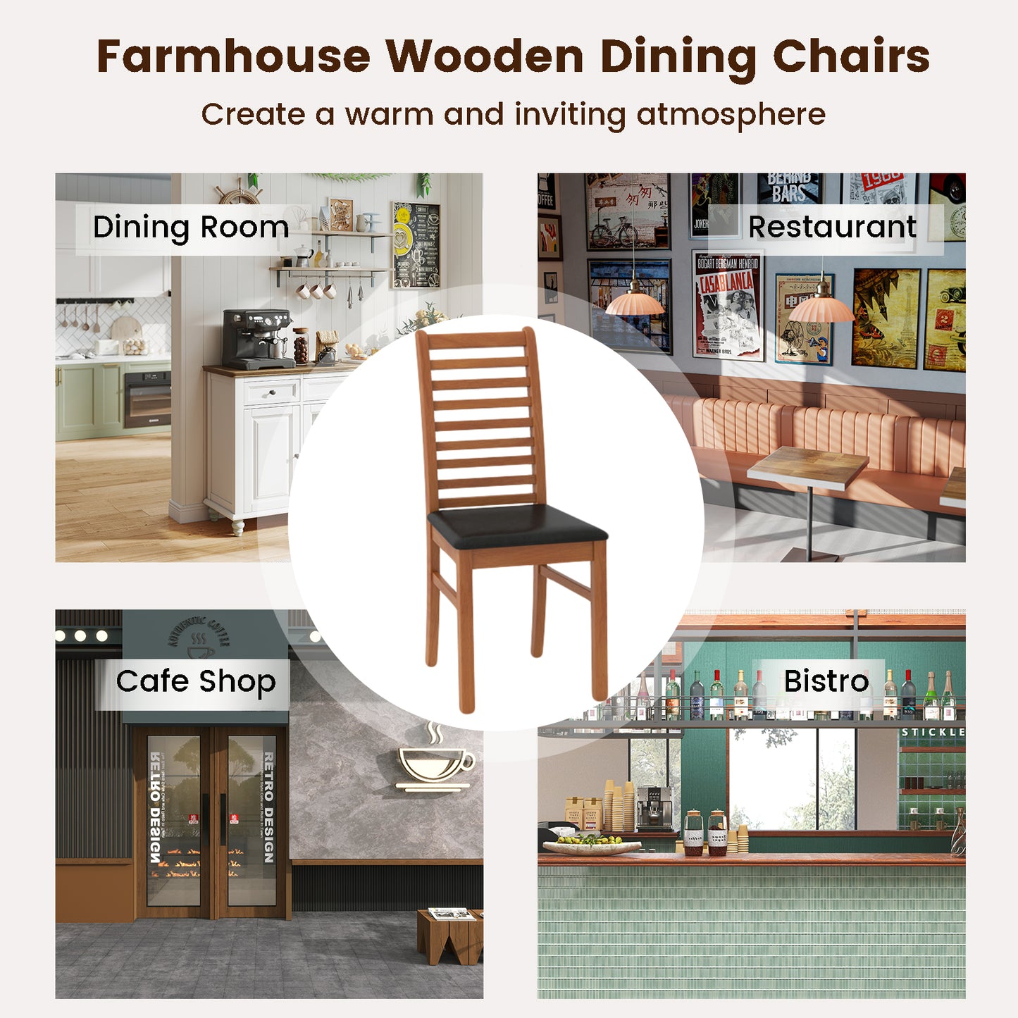 Wooden Dining Chairs Set of 2 with Padded Seats
