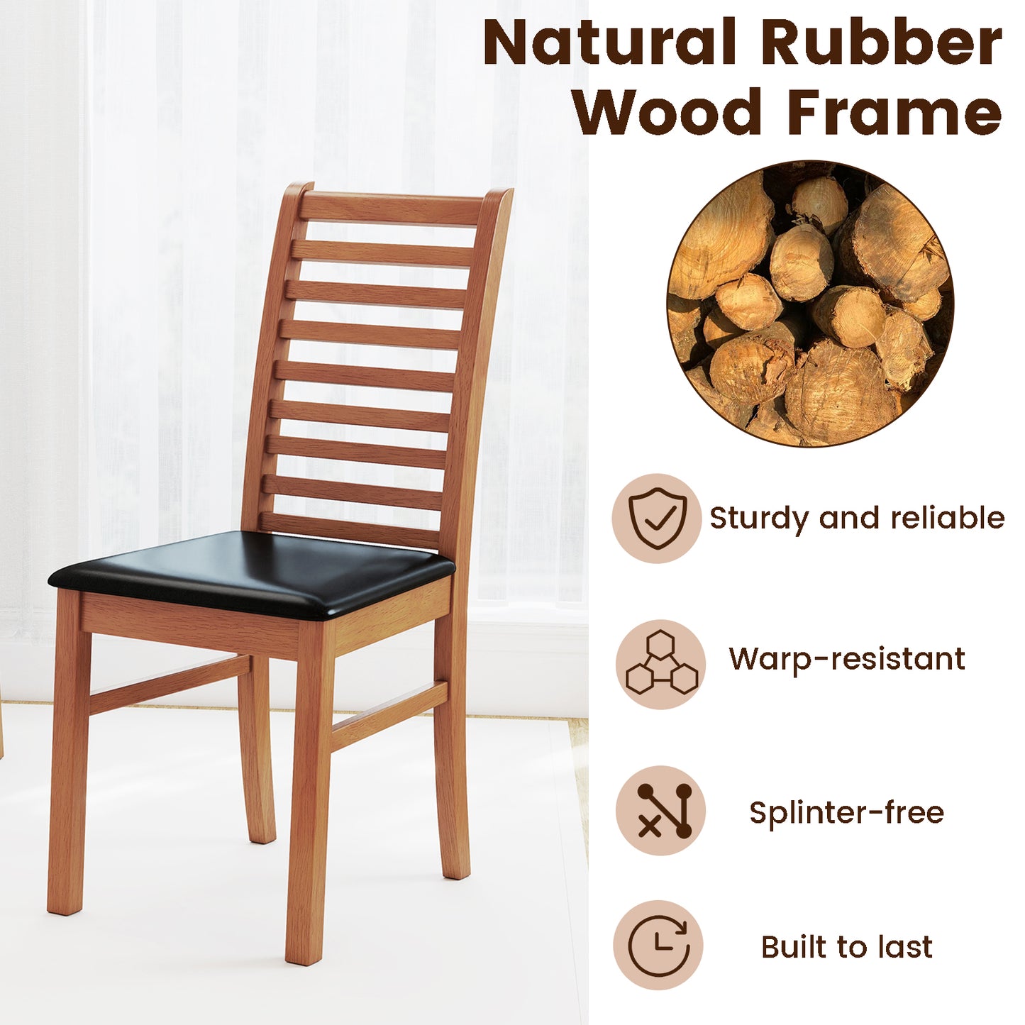 Wooden Dining Chairs Set of 2 with Padded Seats