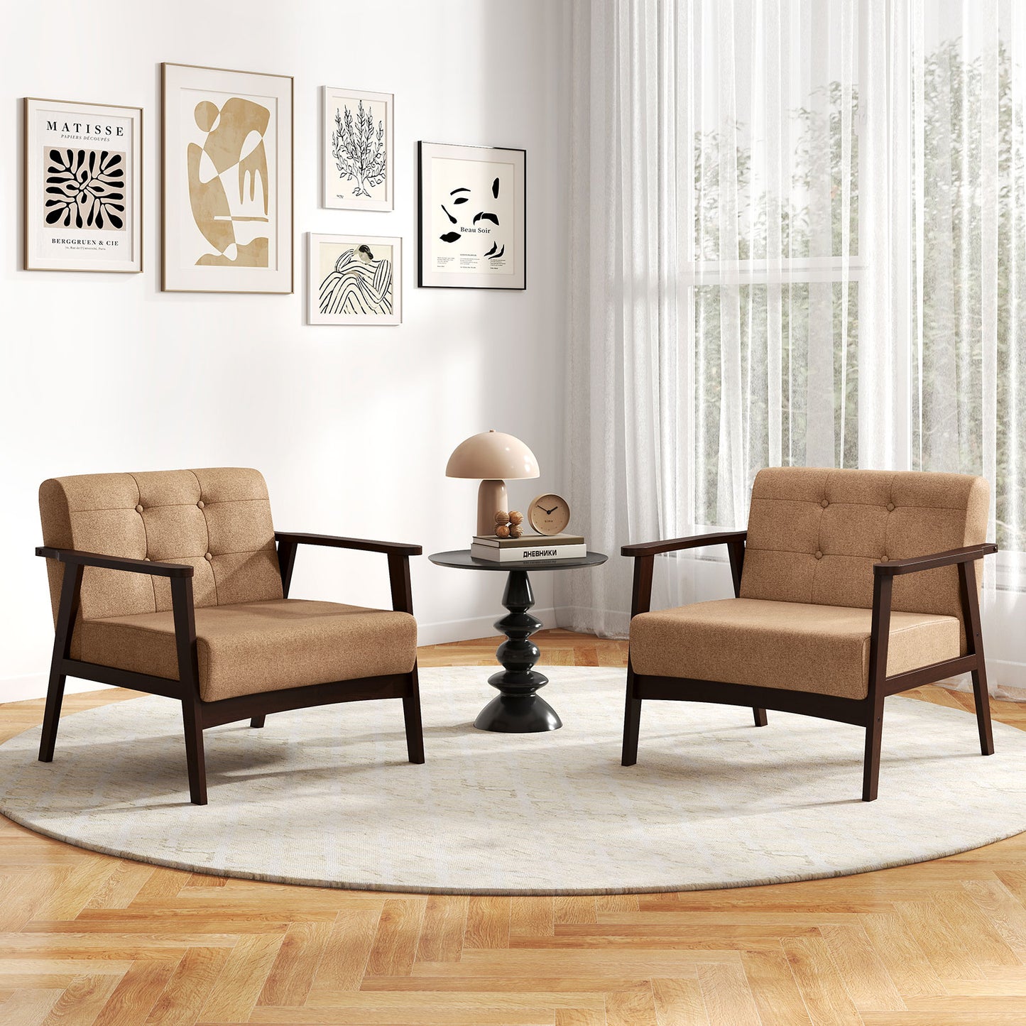 Rubber Wood Accent Chair with Armrests - Mid-Century Design