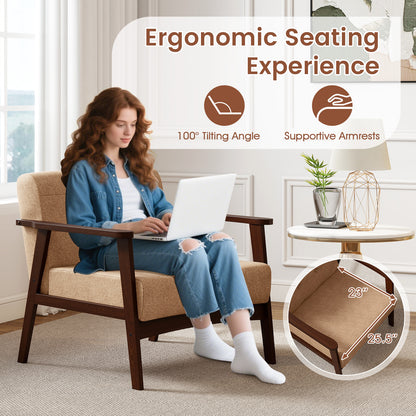 Rubber Wood Accent Chair with Armrests - Mid-Century Design