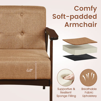 Rubber Wood Accent Chair with Armrests - Mid-Century Design