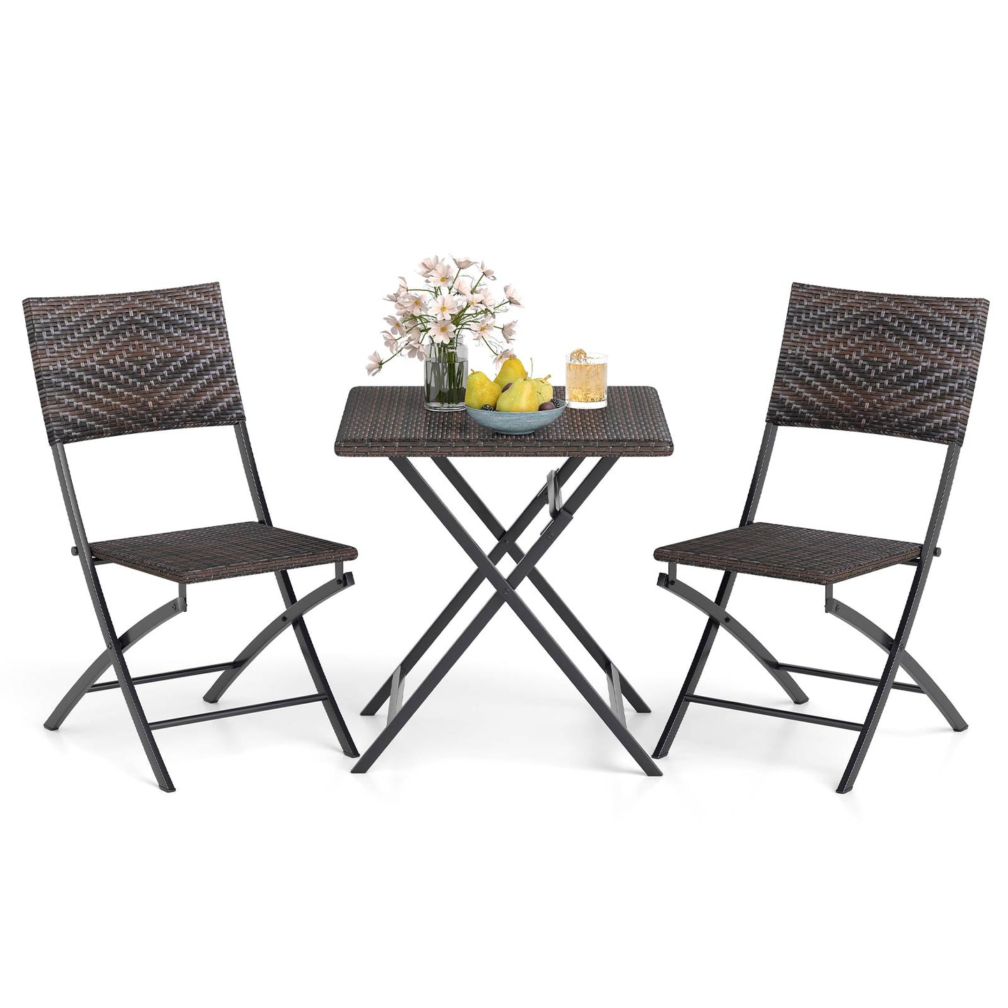 Rattan Bistro Set 3-Piece Folding Patio Furniture