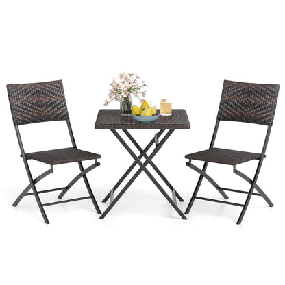 Rattan Bistro Set 3-Piece Folding Patio Furniture