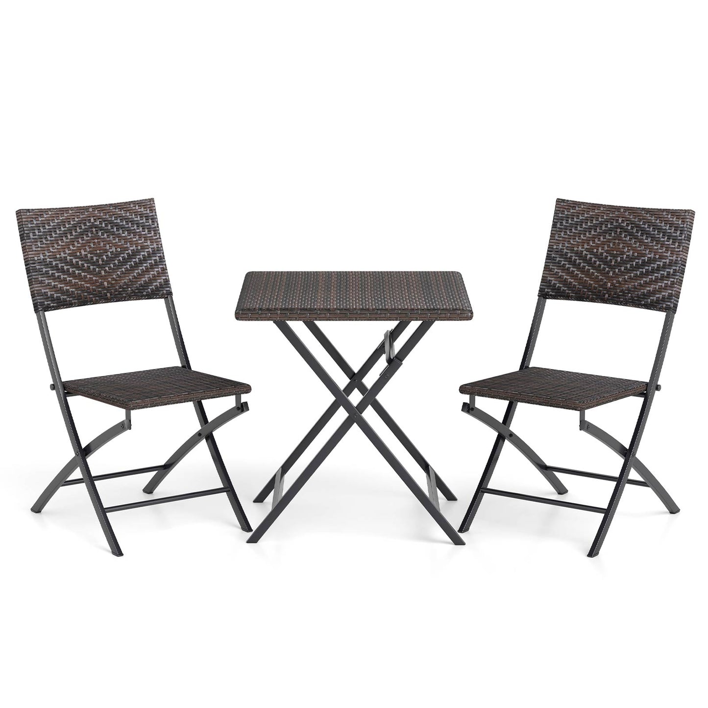 Rattan Bistro Set 3-Piece Folding Patio Furniture