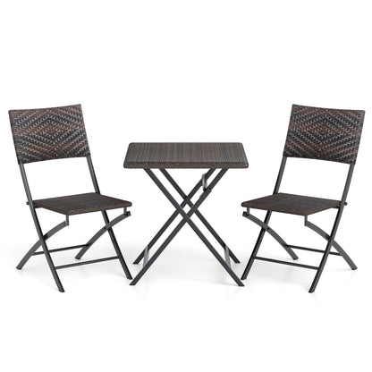Rattan Bistro Set 3-Piece Folding Patio Furniture