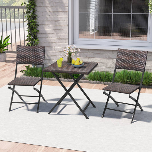 Rattan Bistro Set 3-Piece Folding Patio Furniture