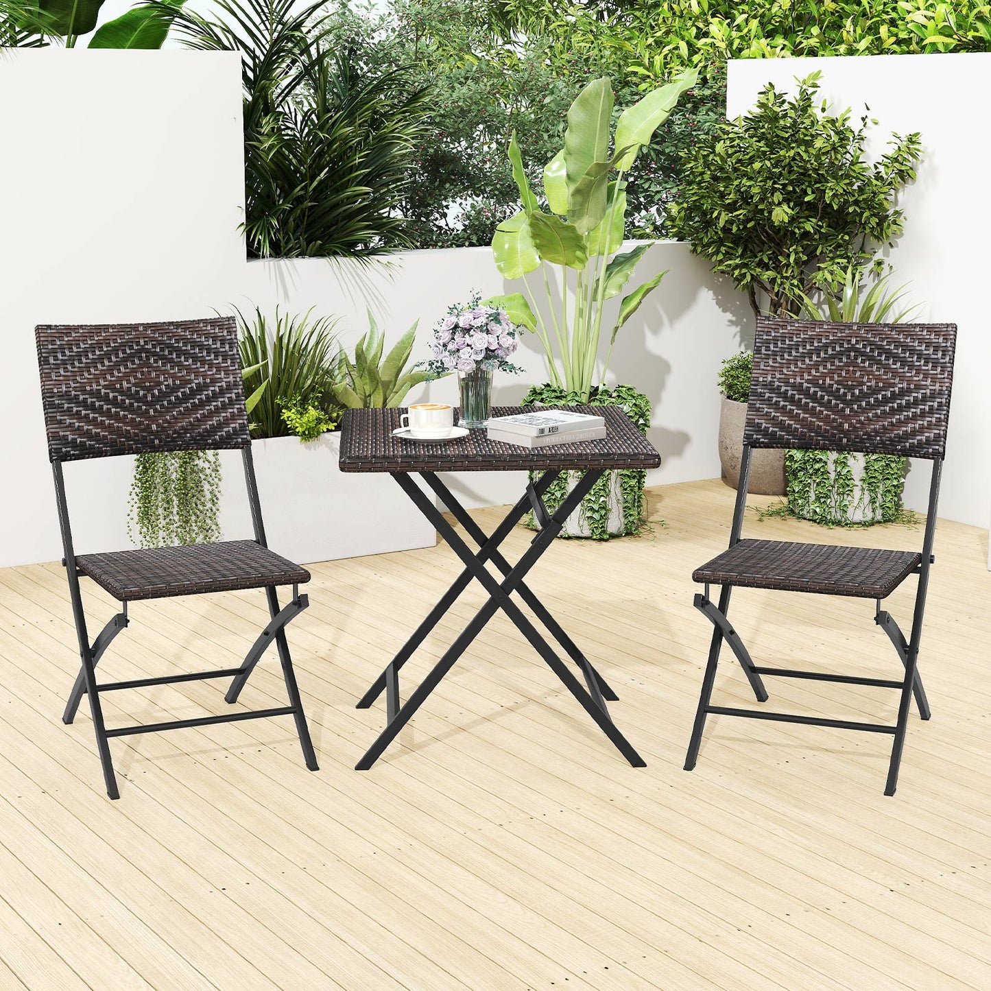 Rattan Bistro Set 3-Piece Folding Patio Furniture