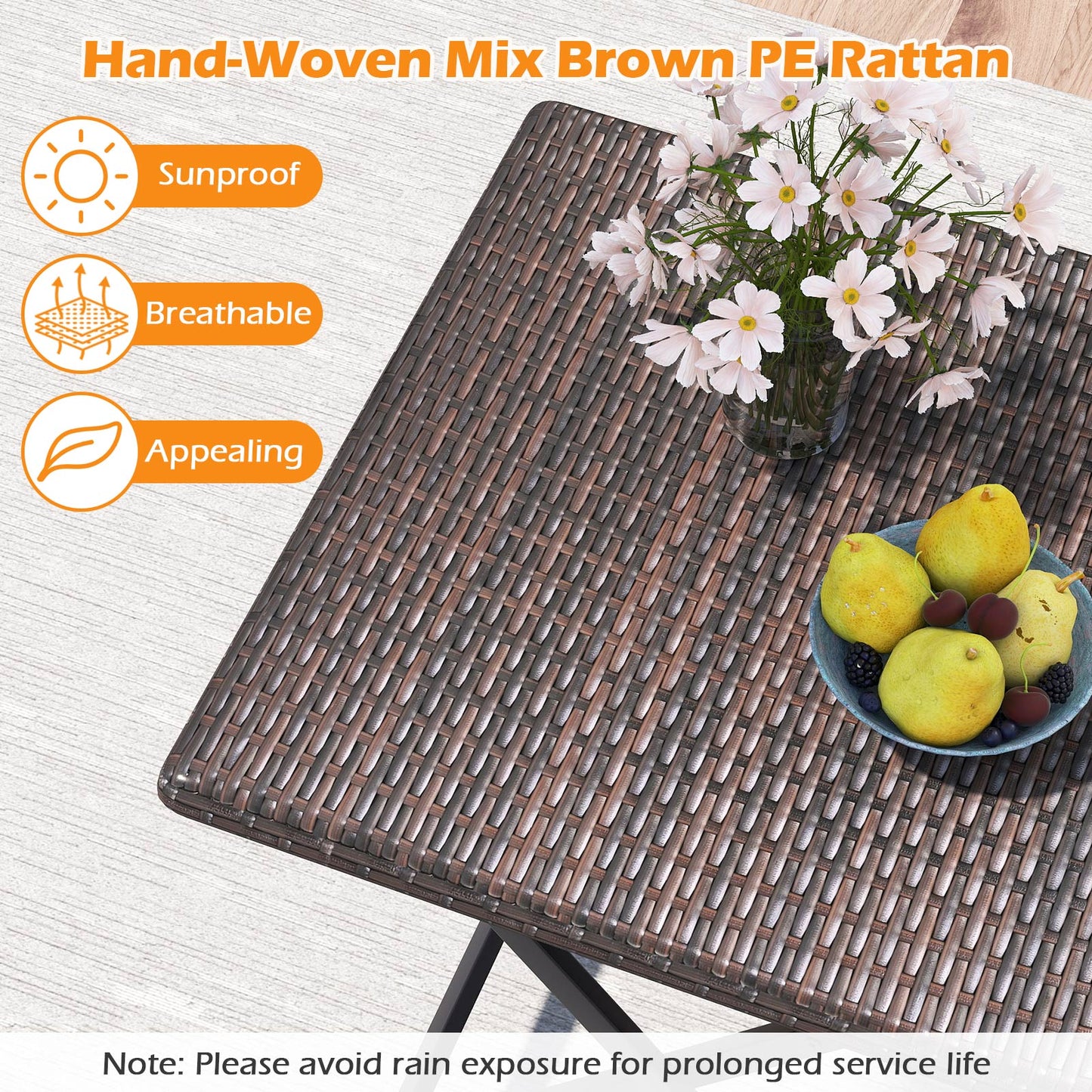 Rattan Bistro Set 3-Piece Folding Patio Furniture