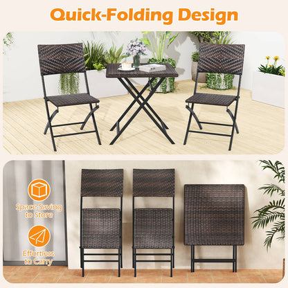 Rattan Bistro Set 3-Piece Folding Patio Furniture