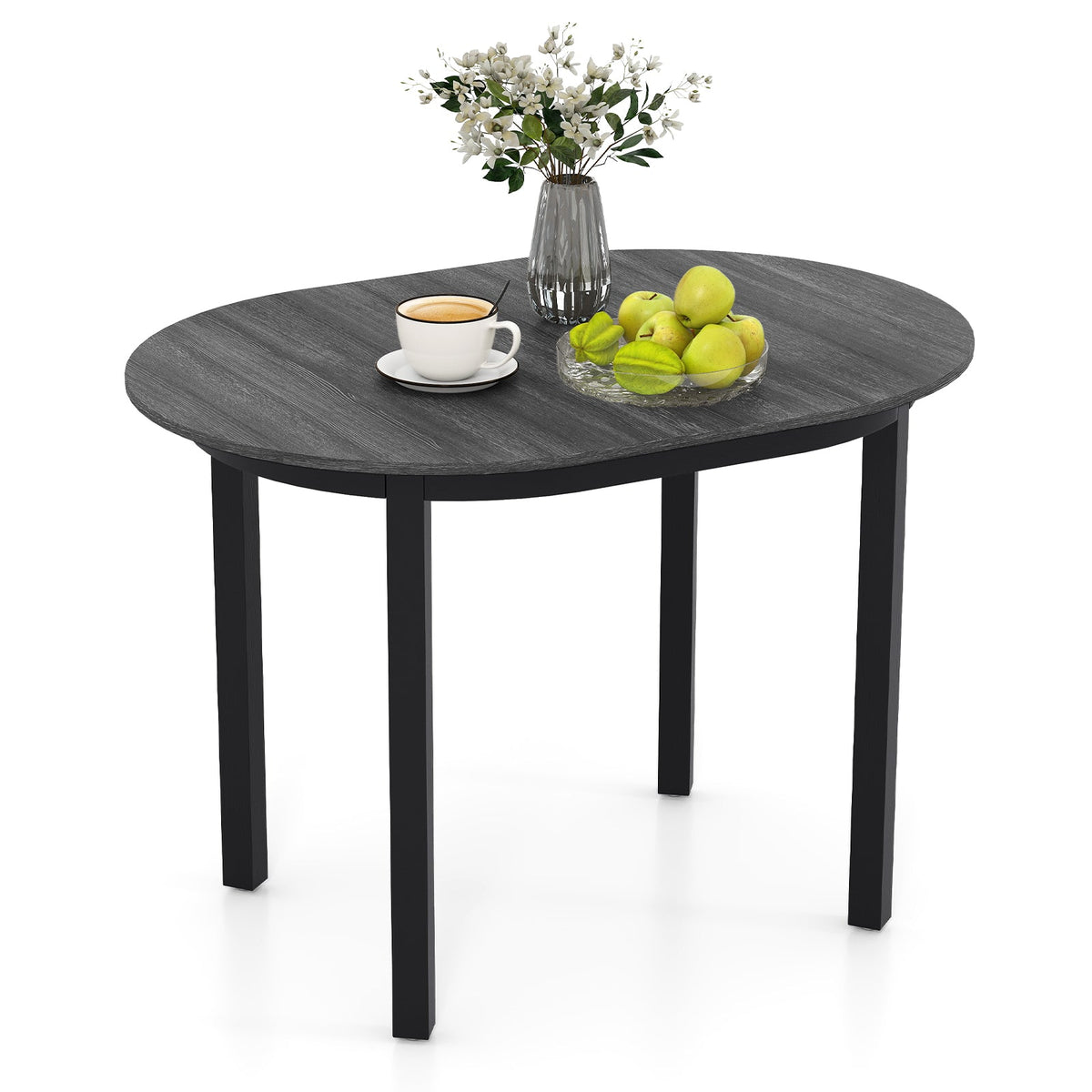 43 Inch Wooden Dining Table with Rubber Wood Legs for 2-4 People-Black