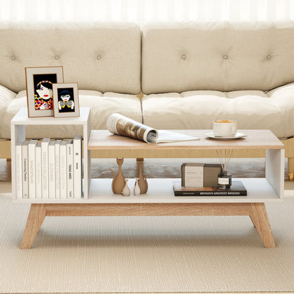 43 Inch Coffee Table with Stepped Tabletop and Storage Compartments-White