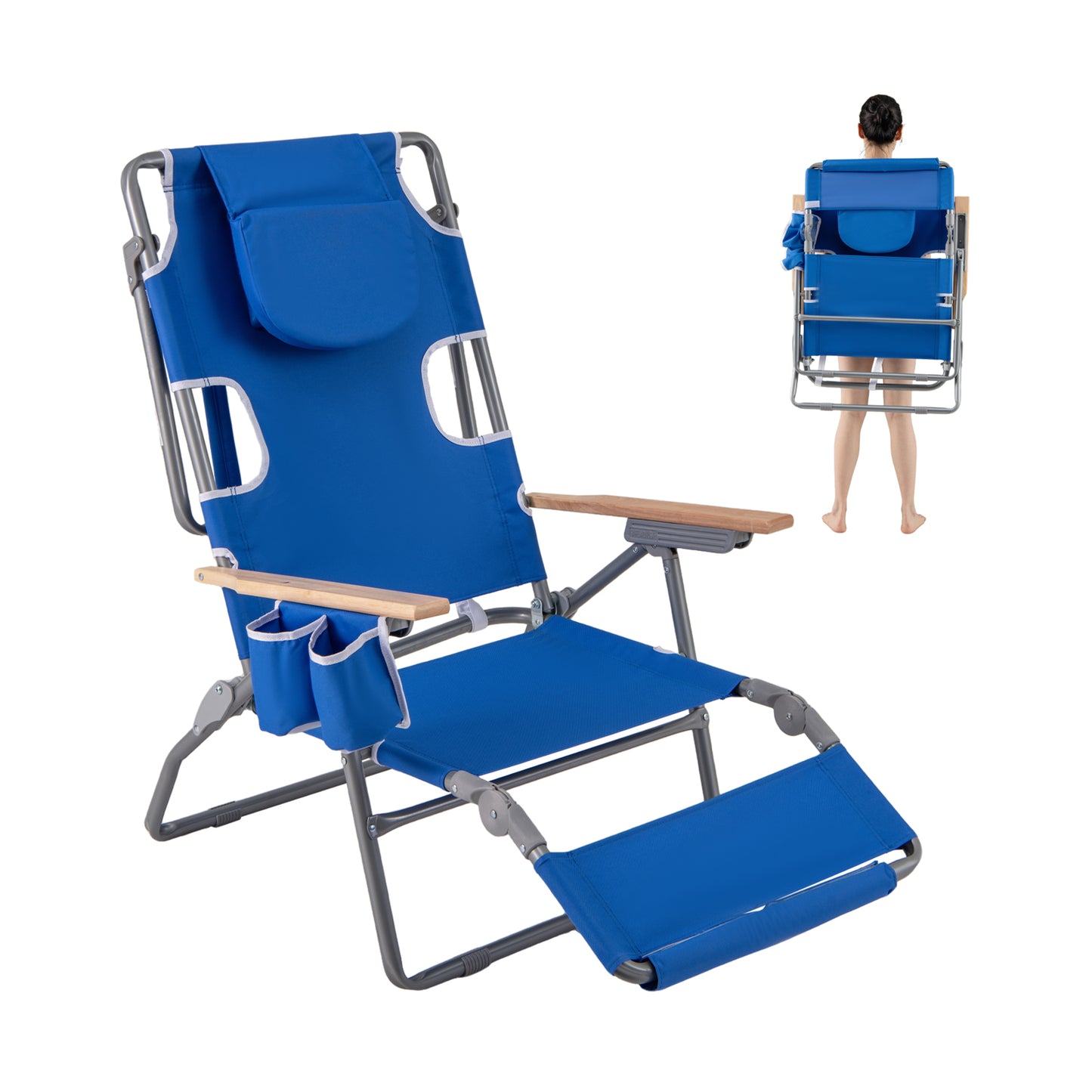 Foldable Beach Chair with Adjustable Backrest & Footrest