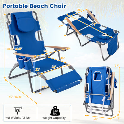 Foldable Beach Chair with Adjustable Backrest & Footrest