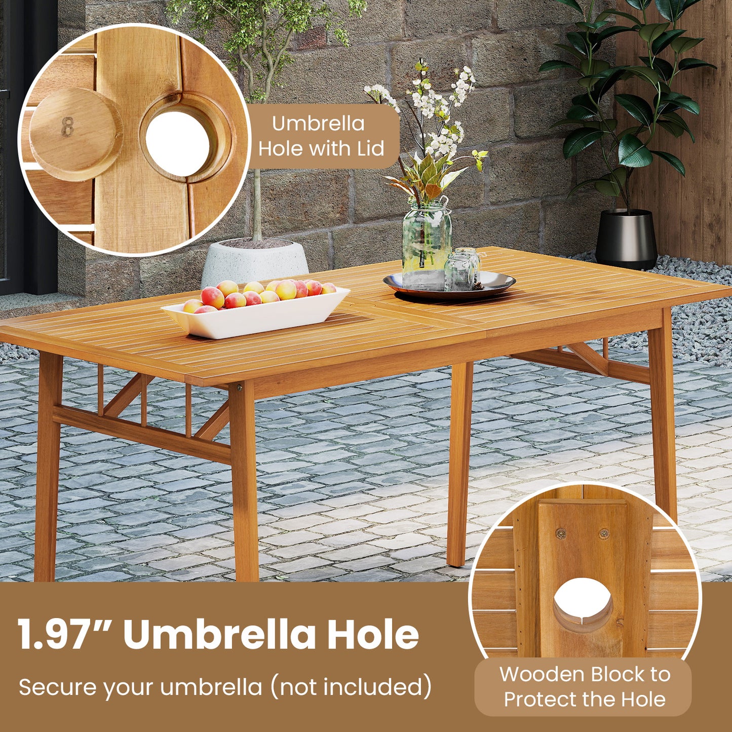 6-Piece Acacia Wood Patio Dining Set with Bench and Cushions