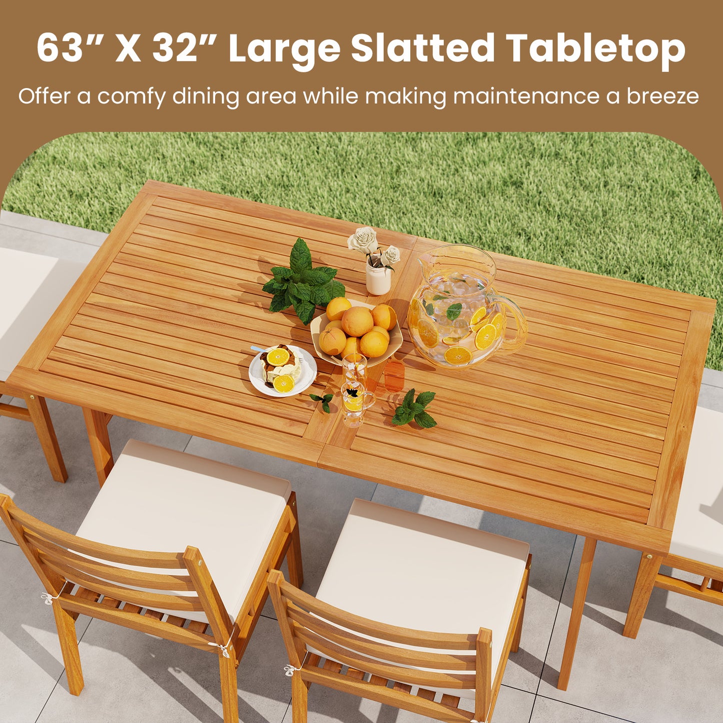 6-Piece Acacia Wood Patio Dining Set with Bench and Cushions