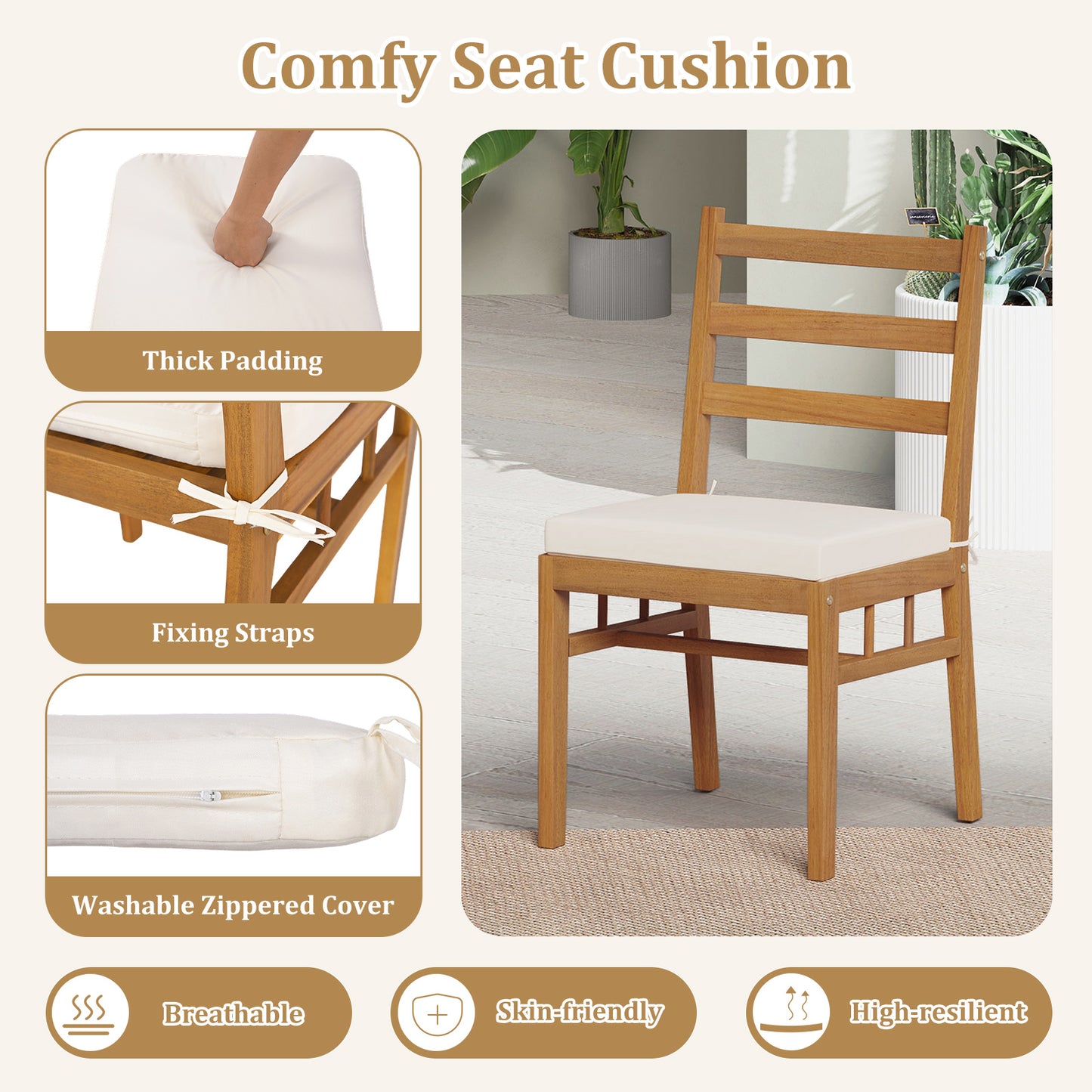 6-Piece Acacia Wood Patio Dining Set with Bench and Cushions