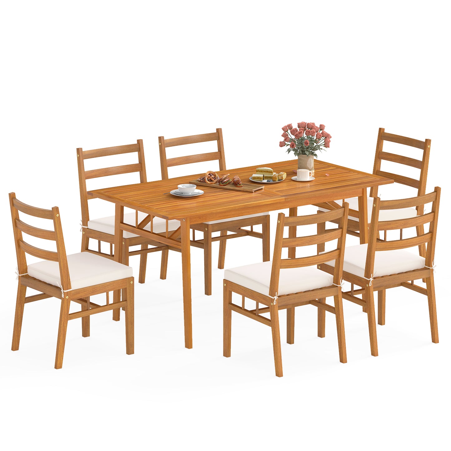 7-Piece Acacia Wood Patio Dining Set with Cushions