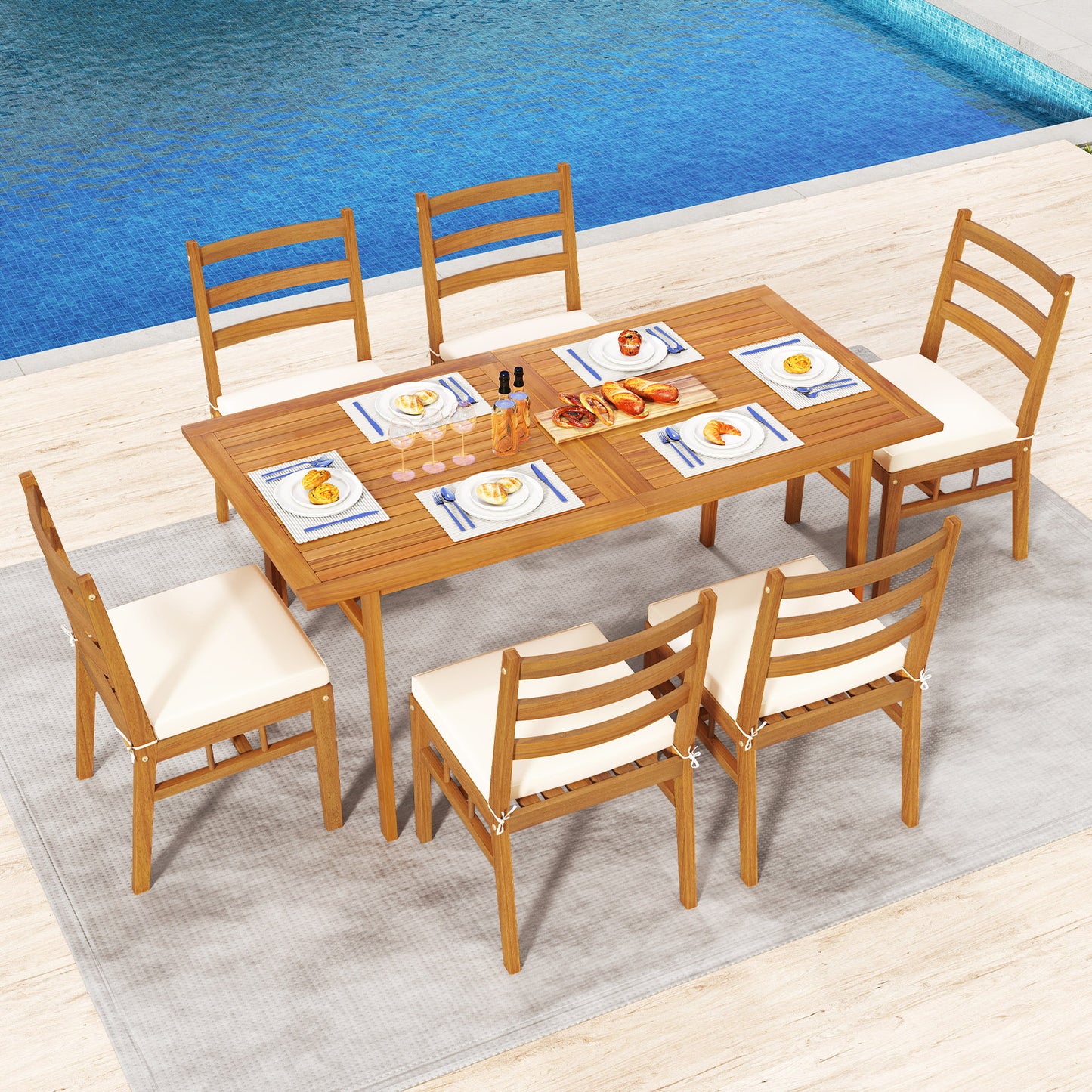 7-Piece Acacia Wood Patio Dining Set with Cushions