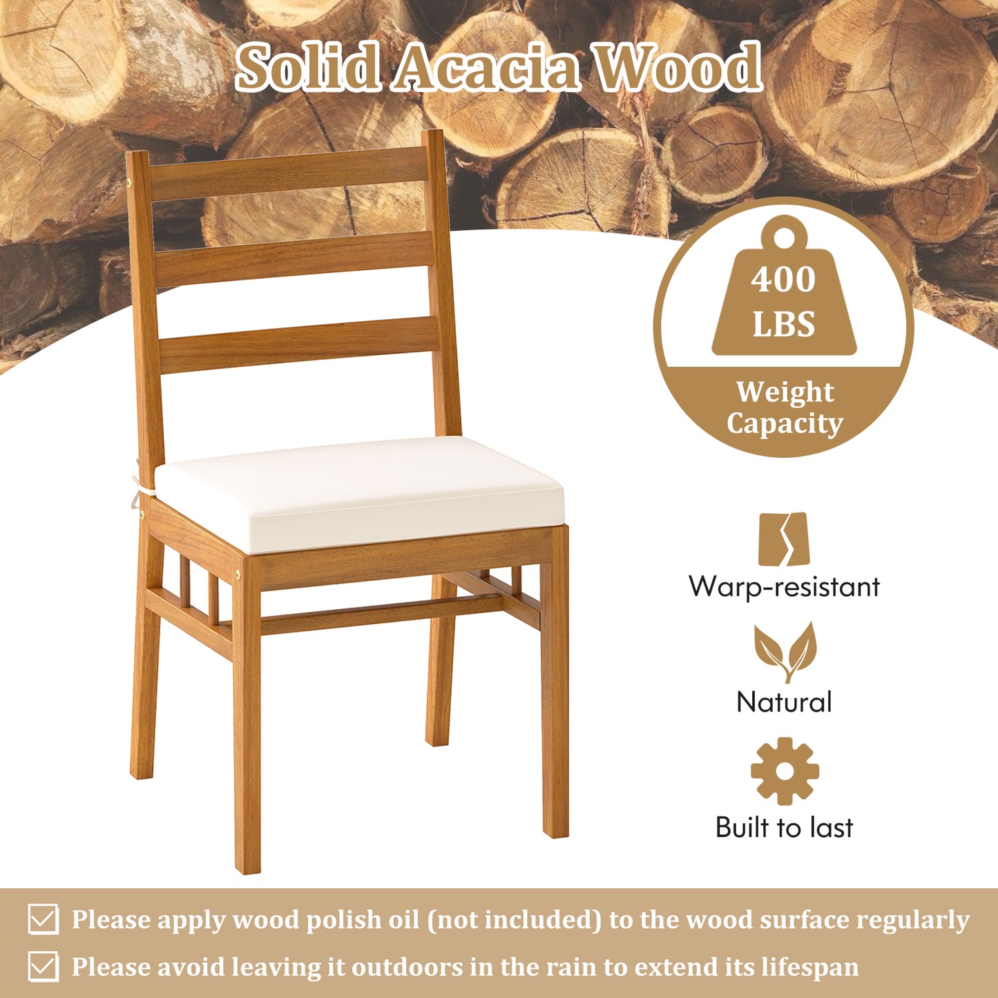 7-Piece Acacia Wood Patio Dining Set with Cushions