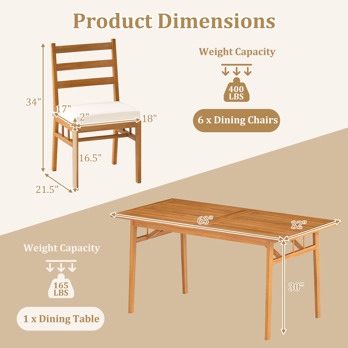 7-Piece Acacia Wood Patio Dining Set with Cushions