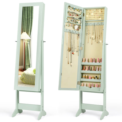 Standing Jewelry Cabinet with Mirror 56" Tall Storage Armoire
